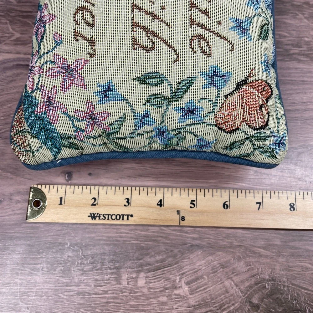 Tapestry Accent Pillow Life is Fragile Handle with Prayer Floral Blue Spring